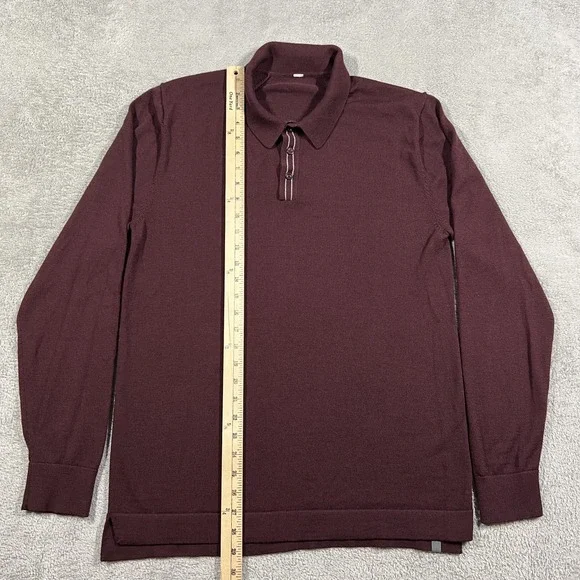 Lululemon Techwool Polo Shirt Mens Large Burgundy Long Sleeve Wool Blend - Picture 5 of 10